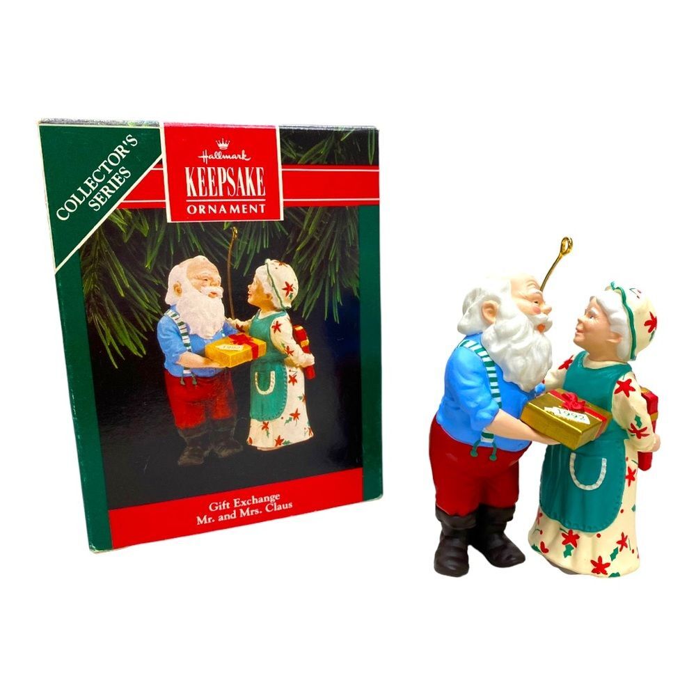 1992 Hallmark Keepsake Gift Exchange Mr and Mrs Claus Collector Series Ornament